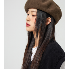 纯羊毛澳毛贝雷帽女秋冬英伦复古百搭画家帽子女冬季