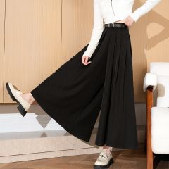 唐狮裙裤女春季新款高腰阔腿裤小个子西装裤裙垂感百褶长裙